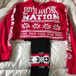 Pink loungewear yoga pants & crop top